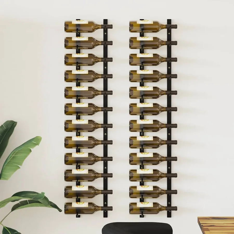 Casiers à bouteilles mural pour 12 bouteilles 2 pcs noir fer