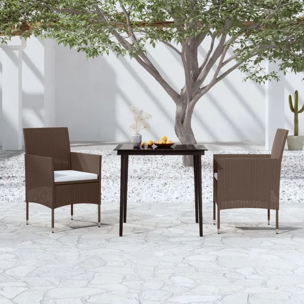 Ensemble à manger de jardin avec coussins 3 pcs Marron et noir