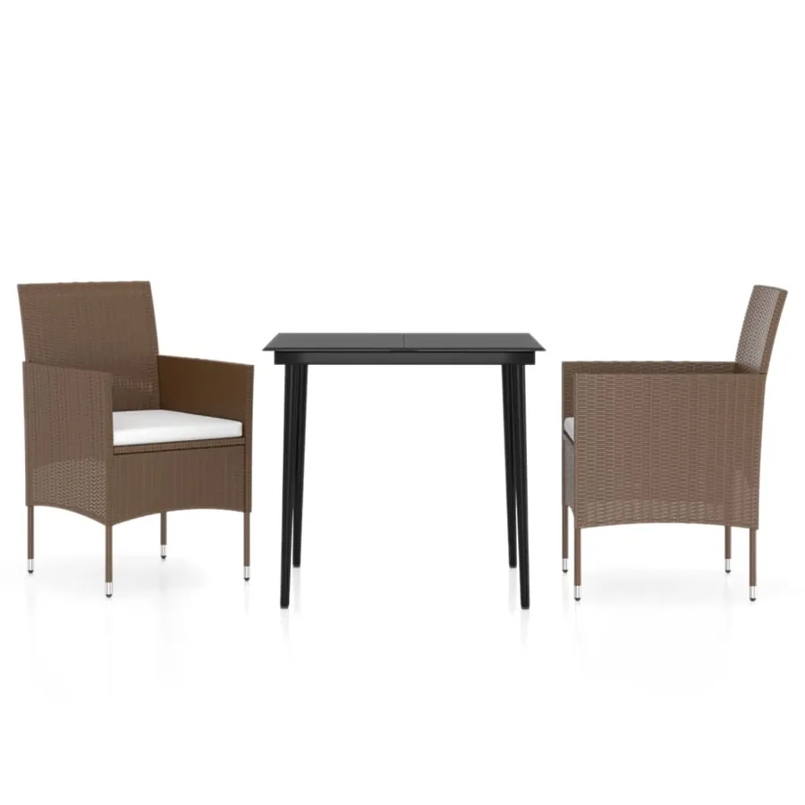 Ensemble à manger de jardin avec coussins 3 pcs Marron et noir - 2