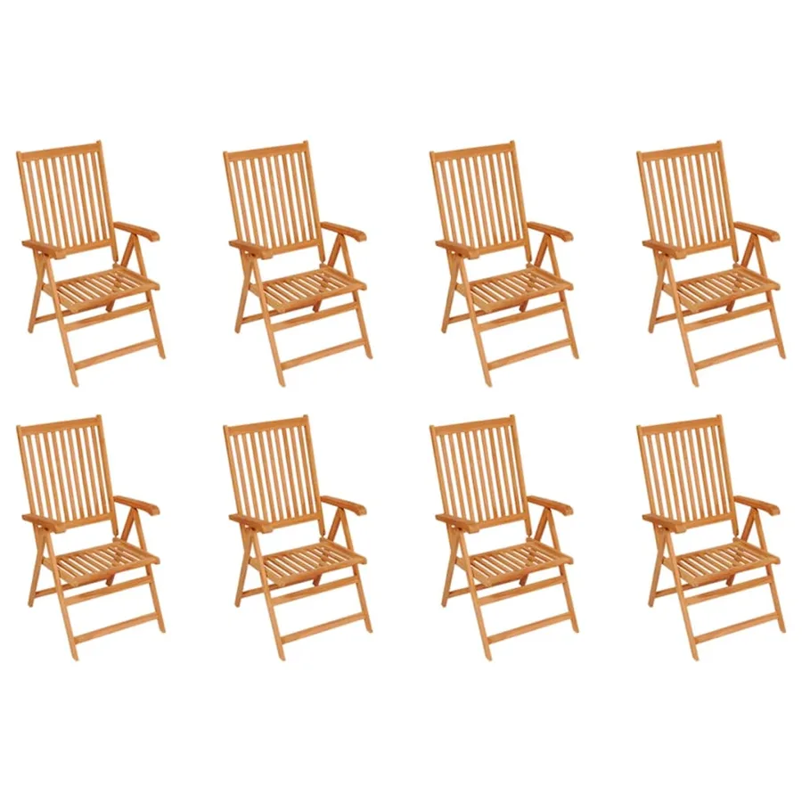 Chaises inclinables de jardin et coussins lot de 8 Teck solide - 2