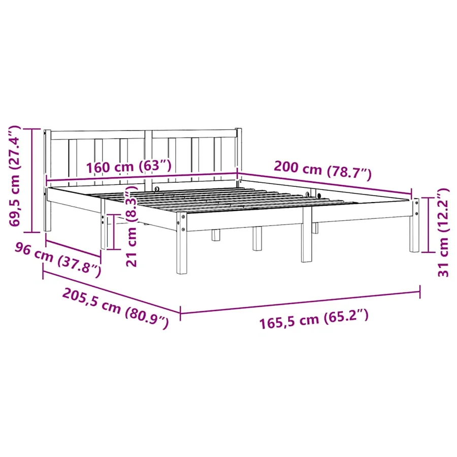 Cadre de lit sans matelas bois massif 160x200 cm - 9