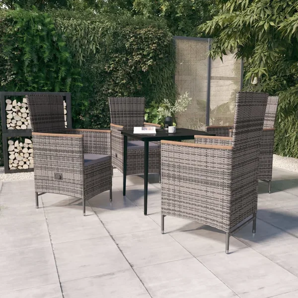 Ensemble à manger de jardin avec coussins 5 pcs Gris