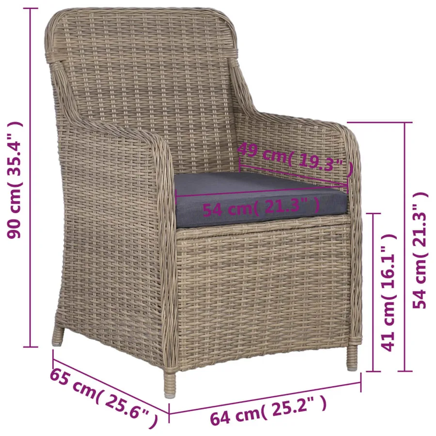Ensemble de bistro 3 pcs avec coussins Résine tressée Marron - 10