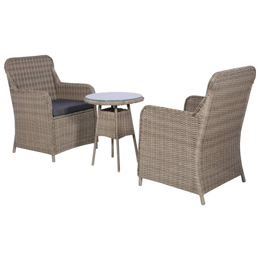 Ensemble de bistro 3 pcs avec coussins Résine tressée Marron - 2