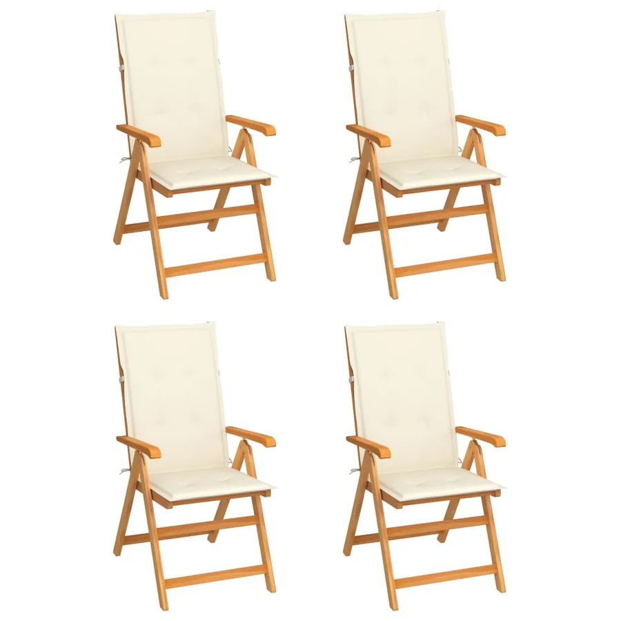 Chaises de jardin lot de 4 avec coussins crème Bois teck solide