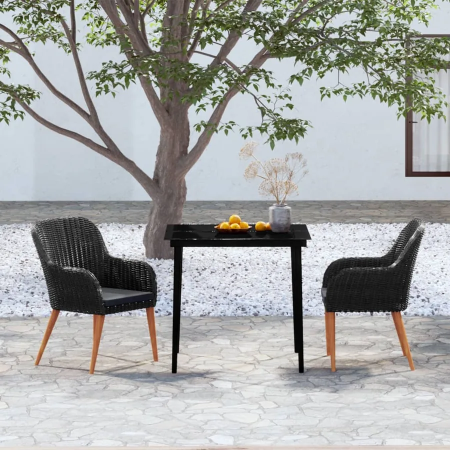 Ensemble à manger de jardin avec coussins 3 pcs noir