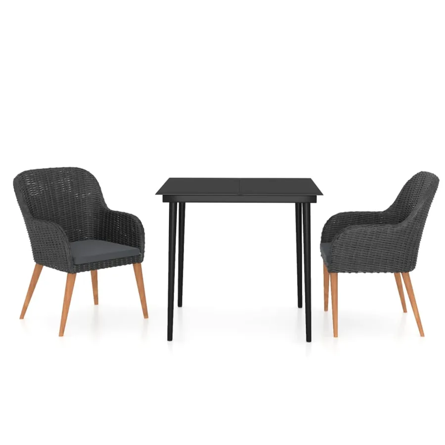 Ensemble à manger de jardin avec coussins 3 pcs noir - 2