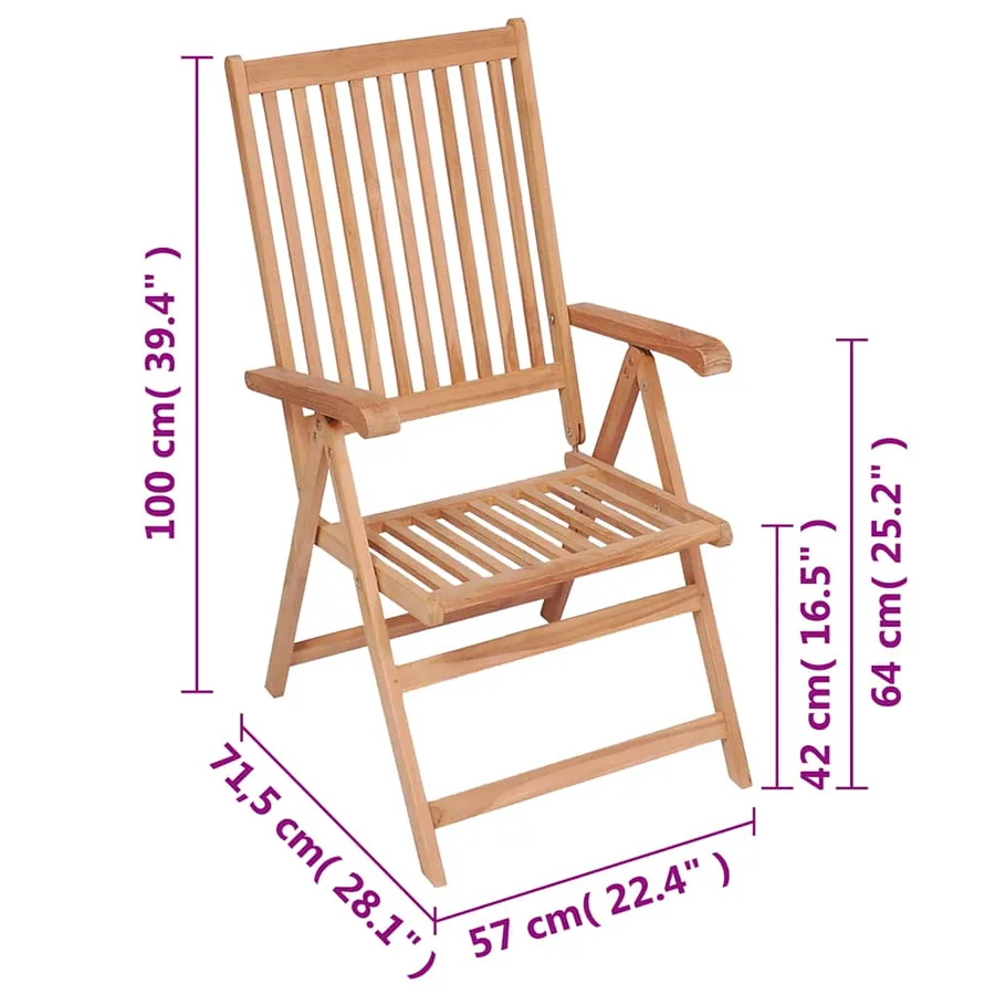 Chaises inclinables de jardin lot de 6 Bois de teck solide - 8