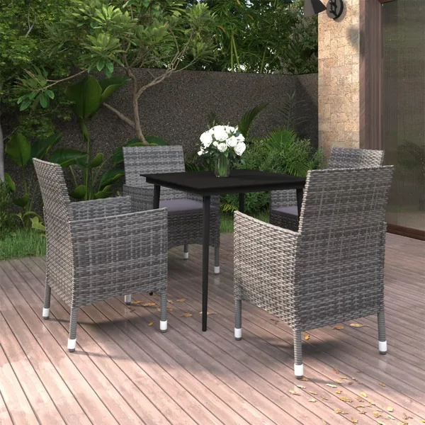 Ensemble à manger de jardin coussins 5 pcs Résine tressée Verre