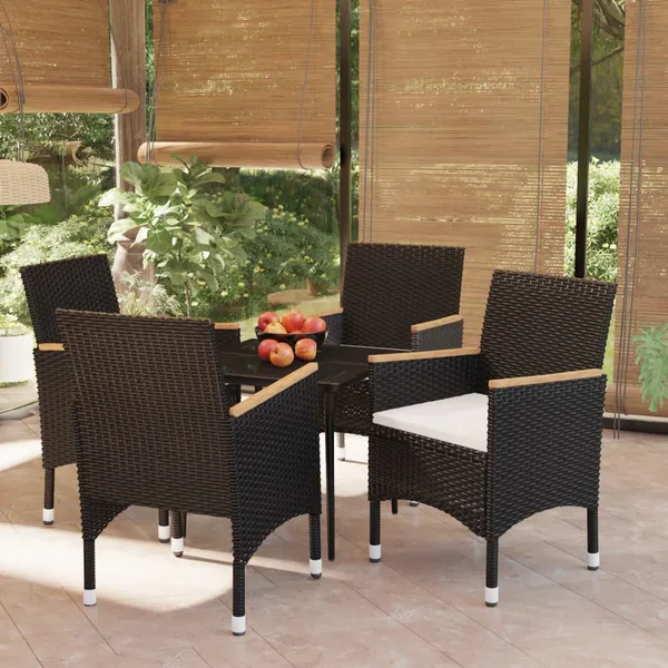 Ensemble à manger de jardin avec coussins 5 pcs Noir