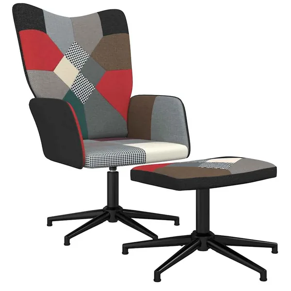 Chaise de relaxation avec tabouret Patchwork Tissu