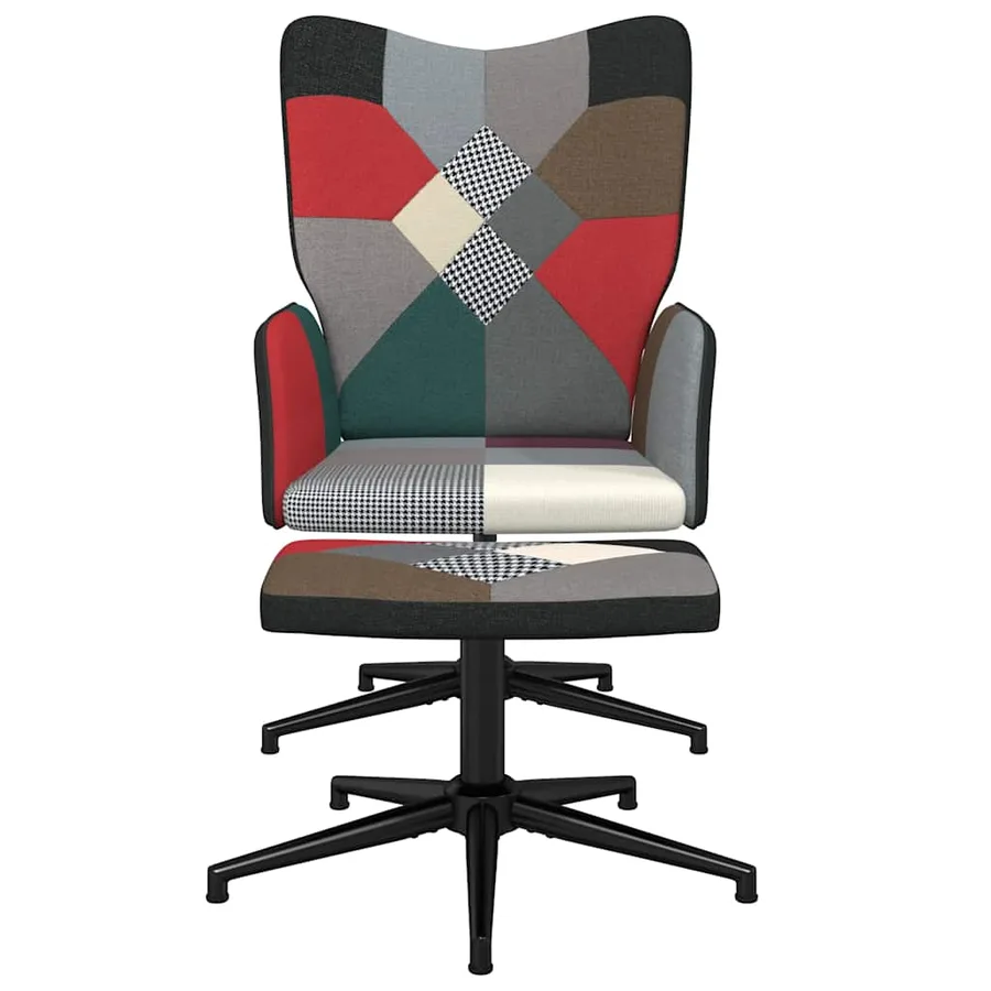 Chaise de relaxation avec tabouret Patchwork Tissu - 3