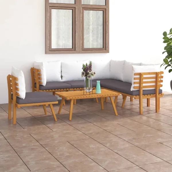 Salon de jardin 7 pcs avec coussins Bois d'acacia solide