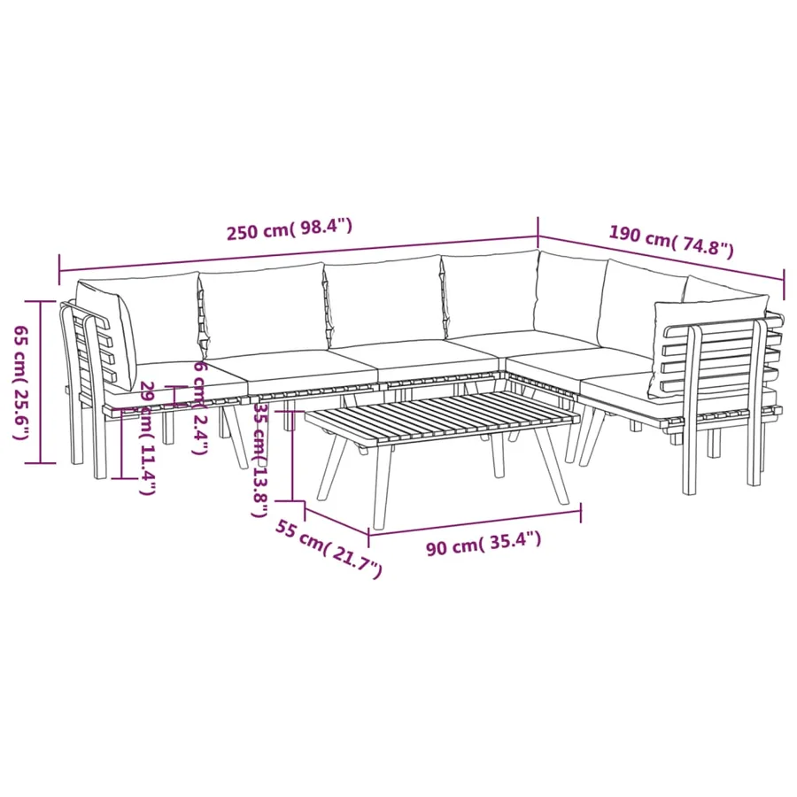 Salon de jardin 7 pcs avec coussins Bois d'acacia solide - 10