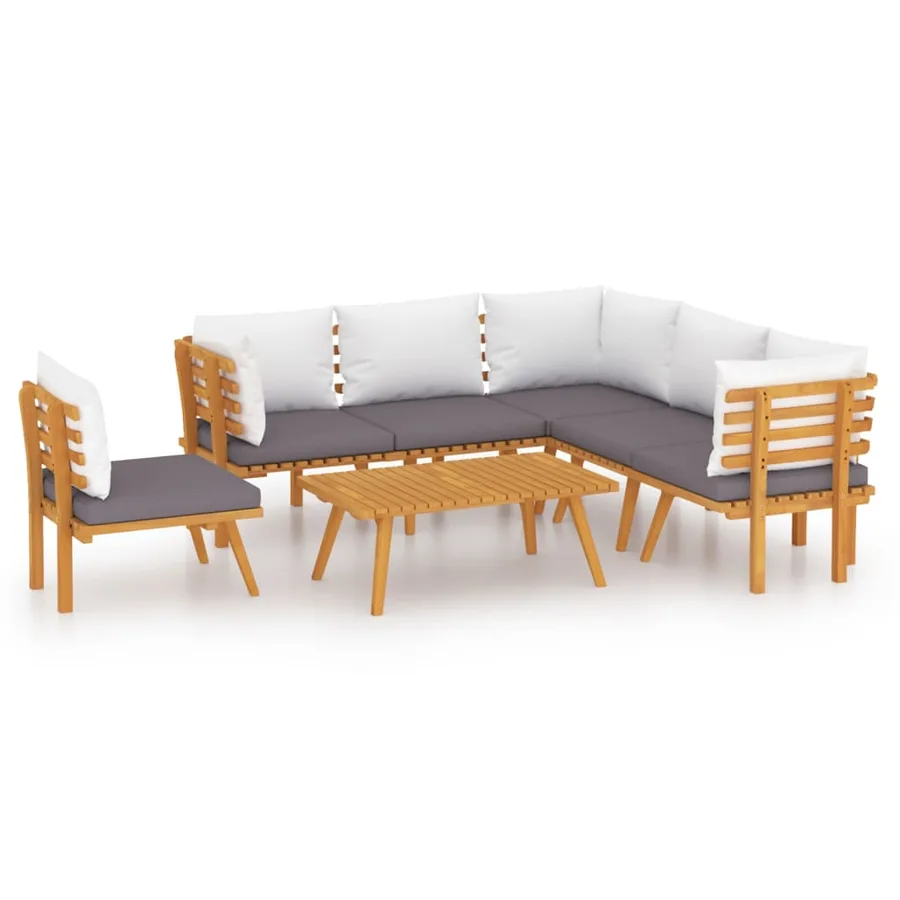 Salon de jardin 7 pcs avec coussins Bois d'acacia solide - 2