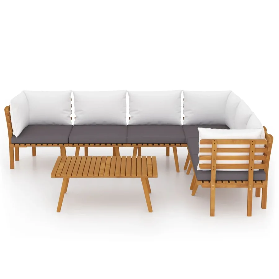 Salon de jardin 7 pcs avec coussins Bois d'acacia solide - 3