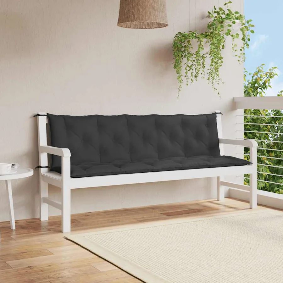 Coussin de banc de jardin noir 180x(50+50)x7 cm tissu oxford