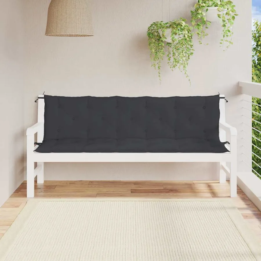 Coussin de banc de jardin noir 180x(50+50)x7 cm tissu oxford - 3