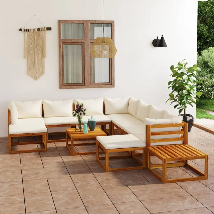Salon de jardin 12 pcs avec coussin Crème Bois d'acacia solide