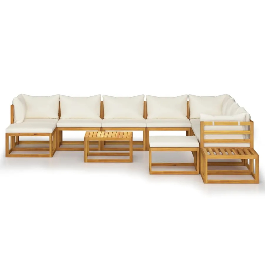 Salon de jardin 12 pcs avec coussin Crème Bois d'acacia solide - 3