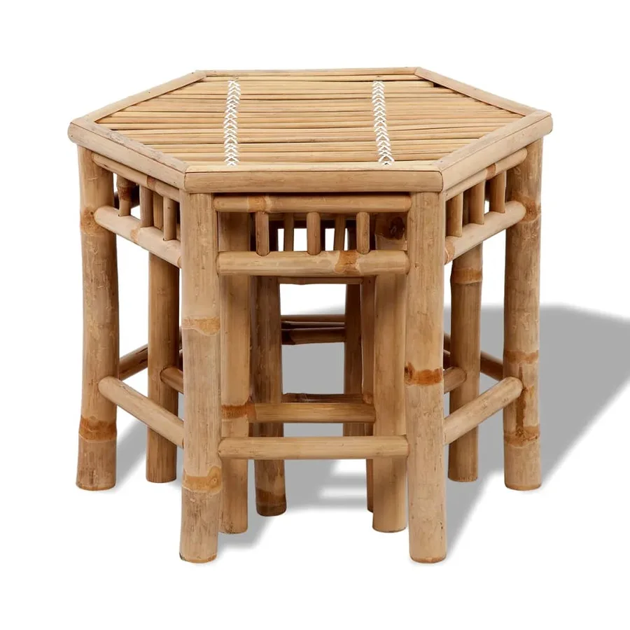 Tabourets de jardin lot de 3 bambou - 2