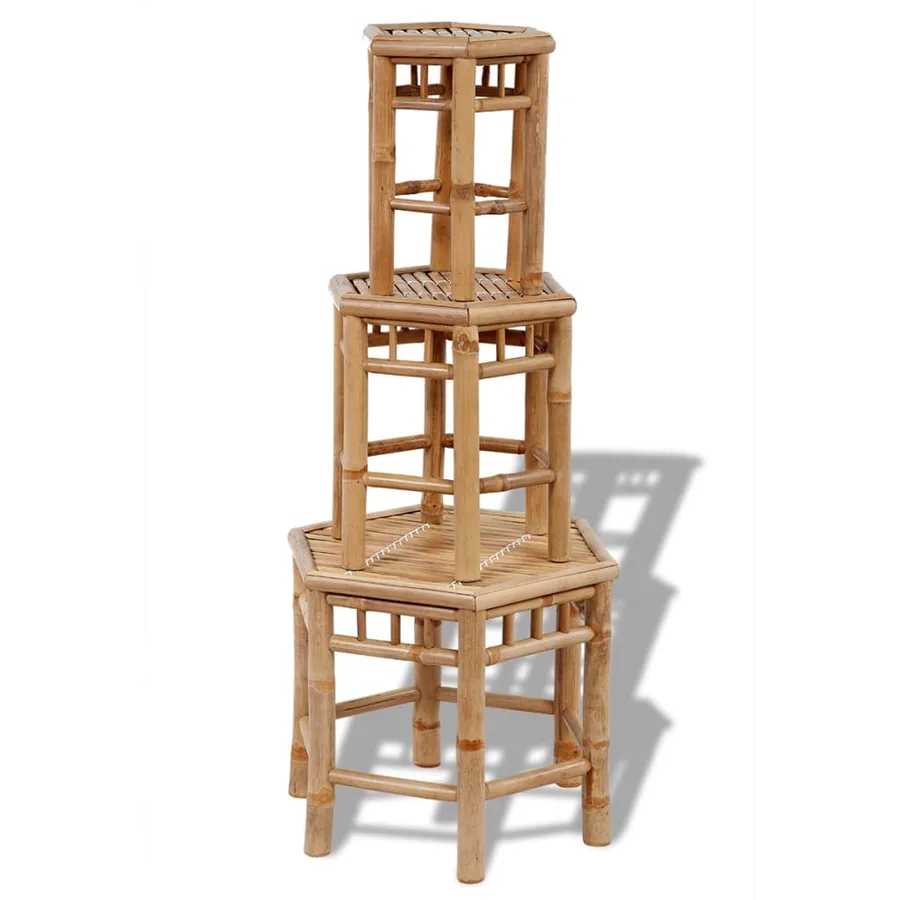Tabourets de jardin lot de 3 bambou - 3