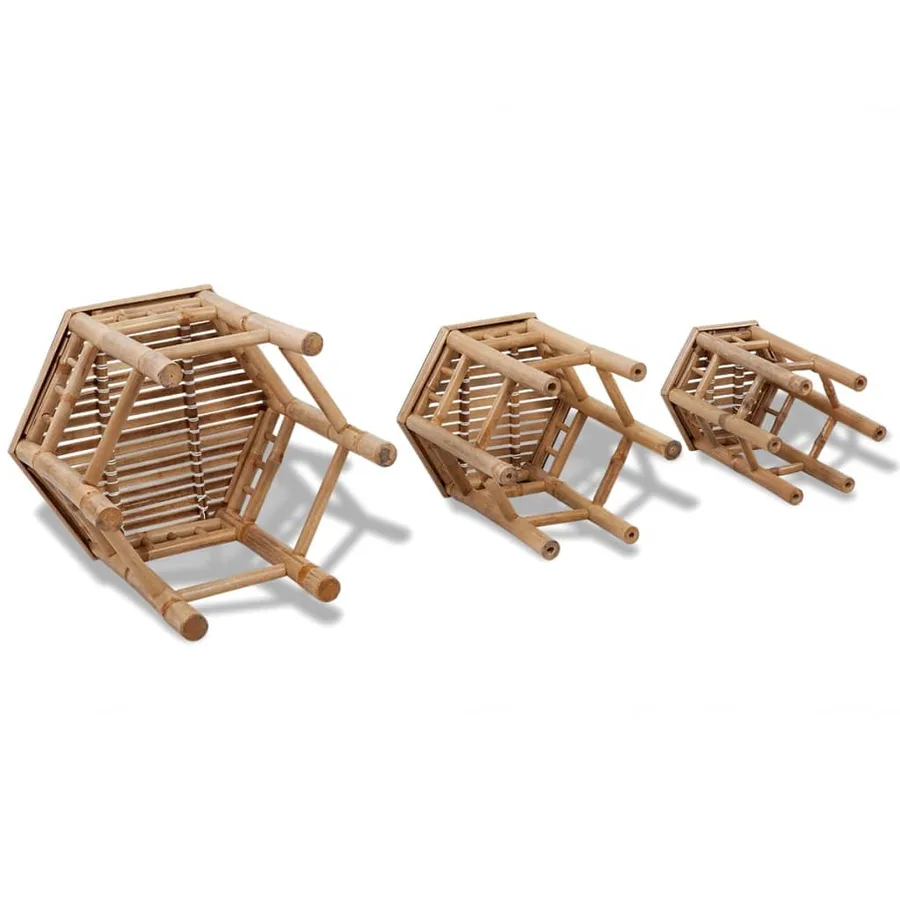 Tabourets de jardin lot de 3 bambou - 4