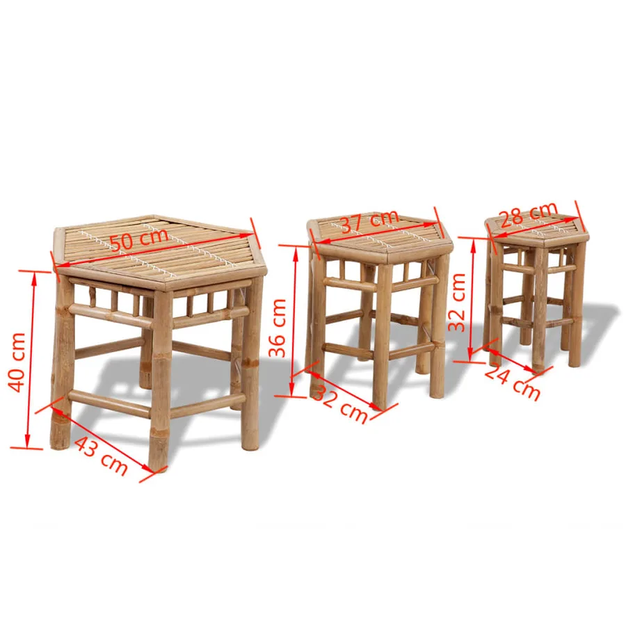 Tabourets de jardin lot de 3 bambou - 5