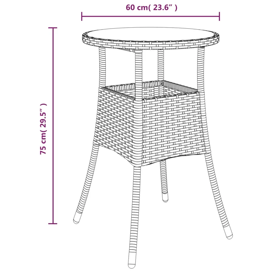 Table de jardin Ø60x75 cm Verre trempé/résine tressée Marron - 6