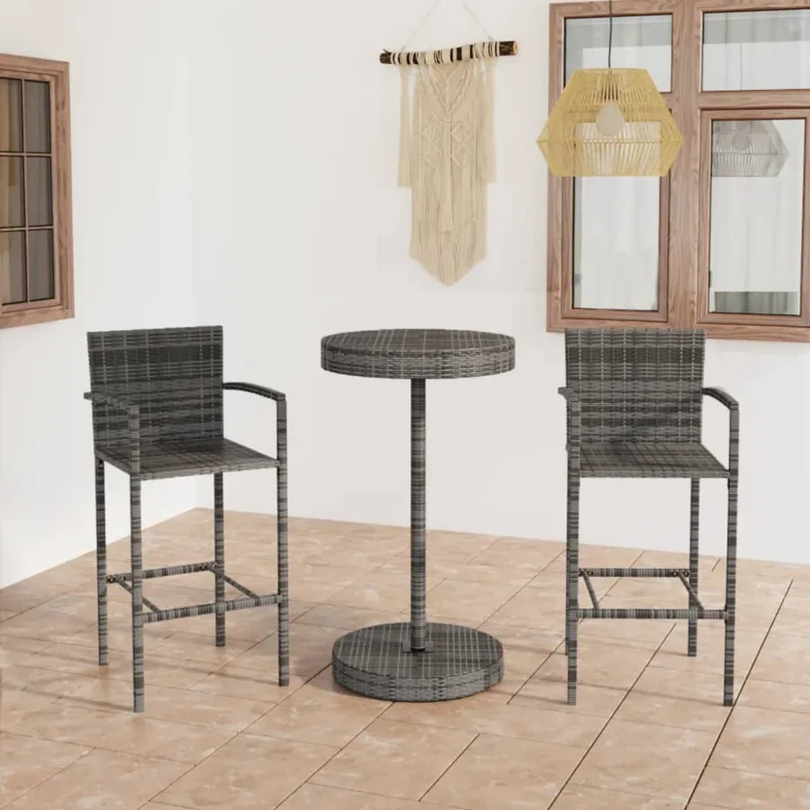Ensemble de bar de jardin 3 pcs Résine tressée Gris