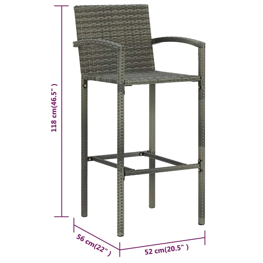 Ensemble de bar de jardin 3 pcs Résine tressée Gris - 14