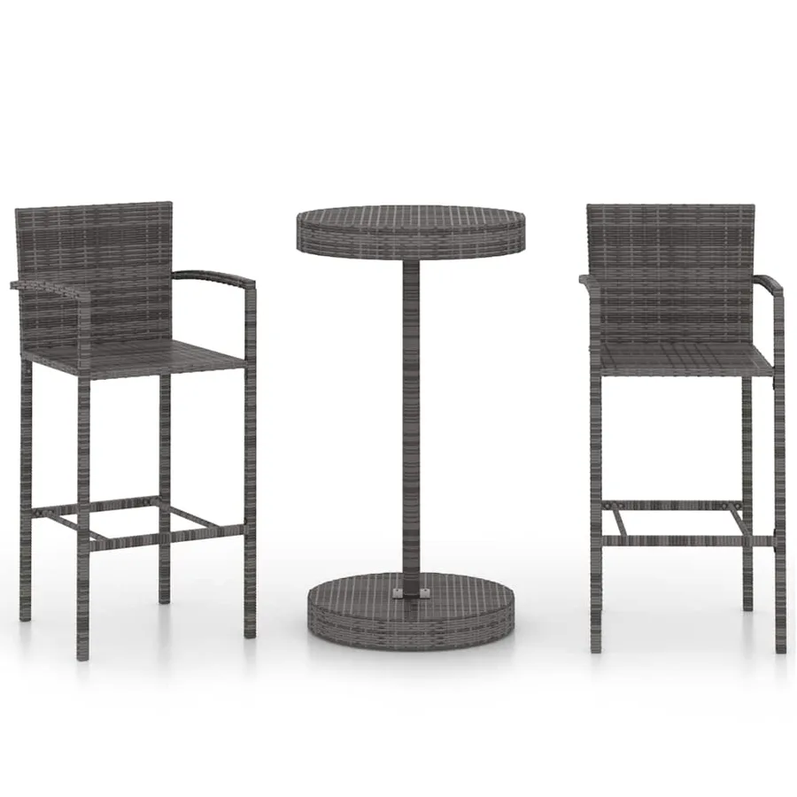 Ensemble de bar de jardin 3 pcs Résine tressée Gris - 2