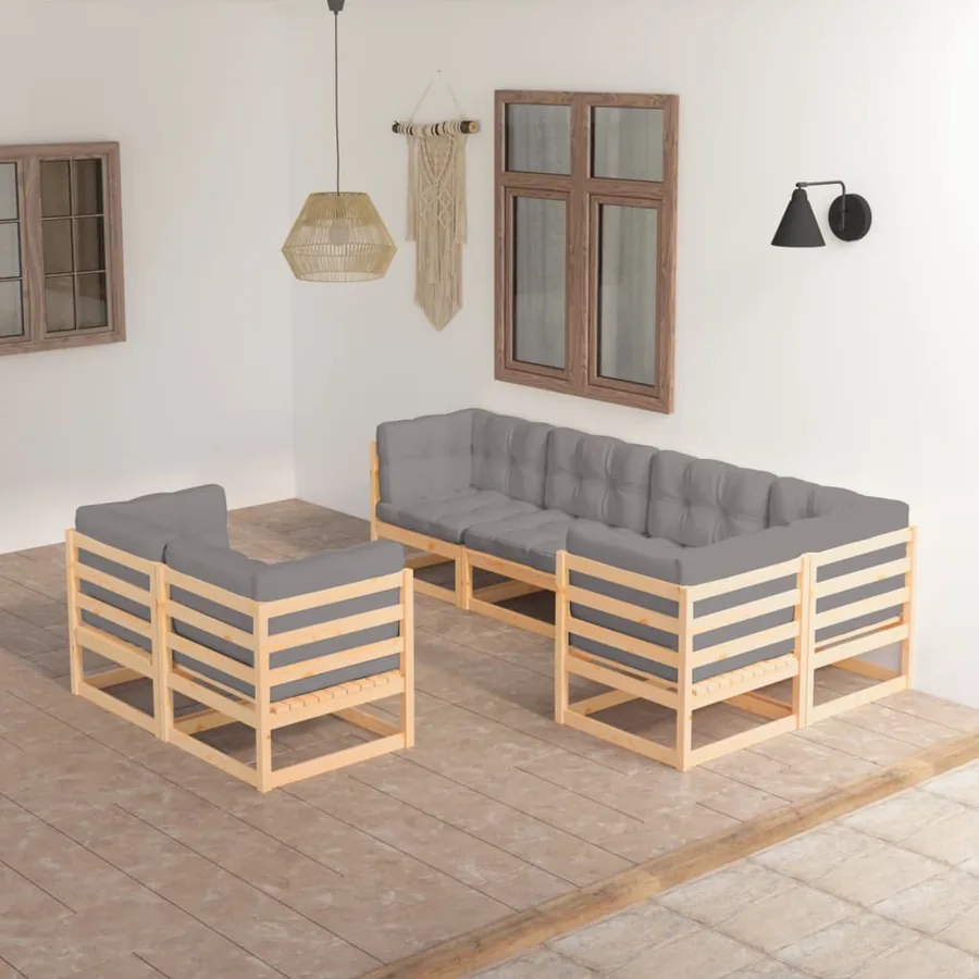 Salon de jardin 7 pcs avec coussins Bois de pin massif