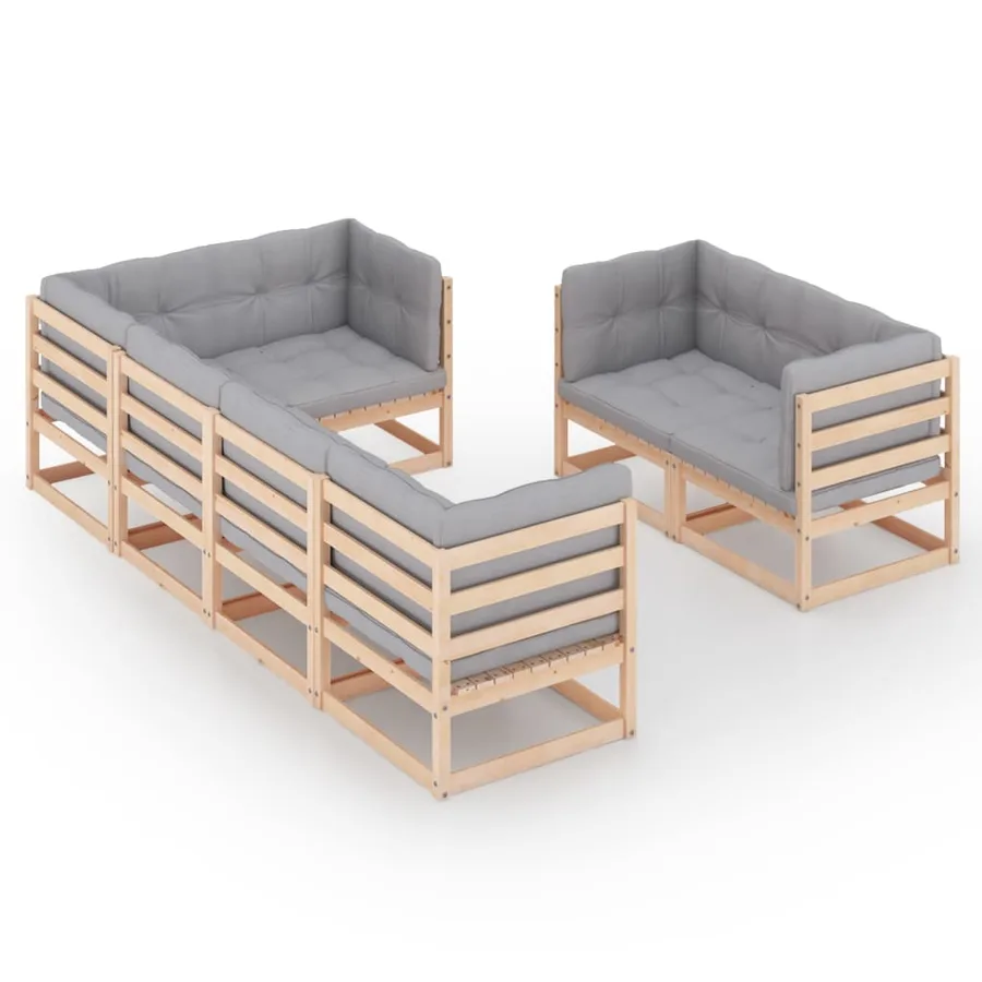 Salon de jardin 7 pcs avec coussins Bois de pin massif - 2