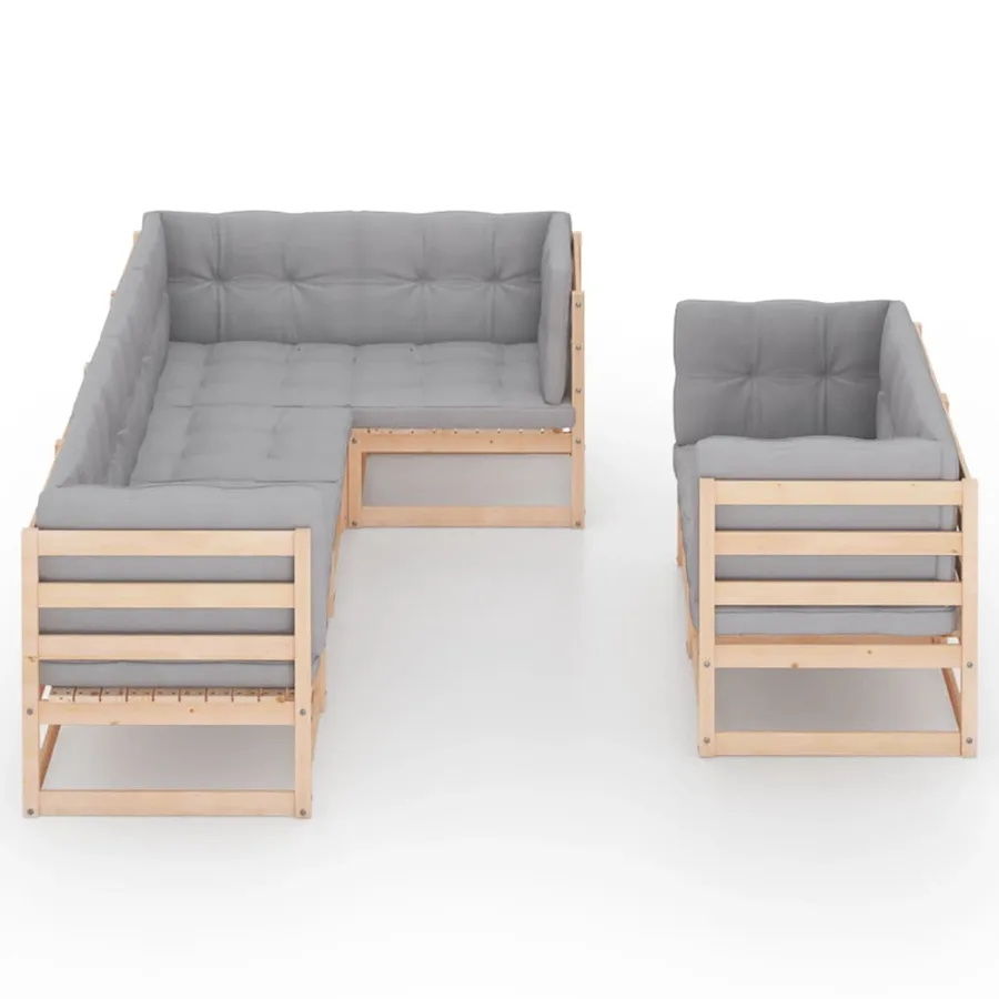 Salon de jardin 7 pcs avec coussins Bois de pin massif - 3