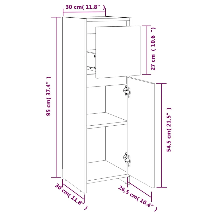 Armoire de salle de bain Noir 30x30x95 cm Bois d'ingénierie - 10