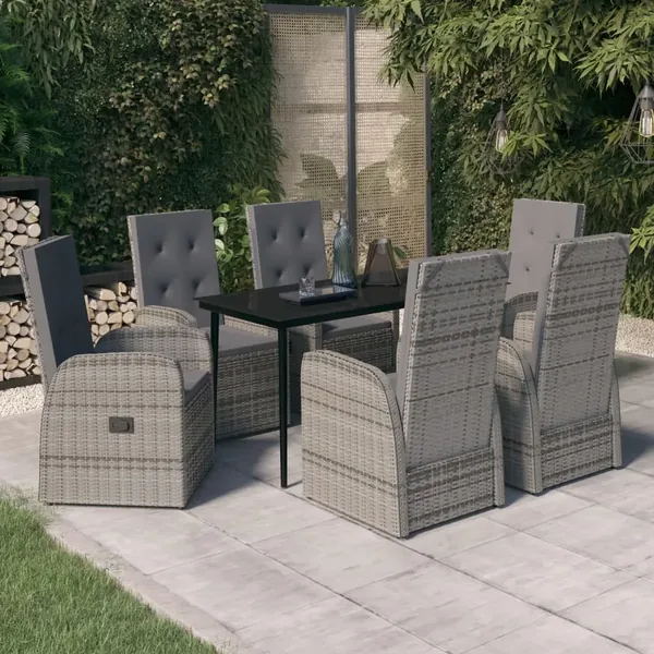 Ensemble à manger de jardin avec coussins 7 pcs Gris