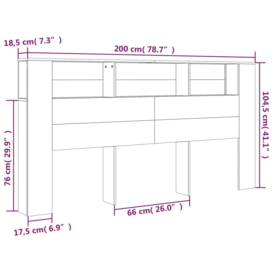 Armoire de tête de lit Noir 200x18,5x104,5 cm - 7