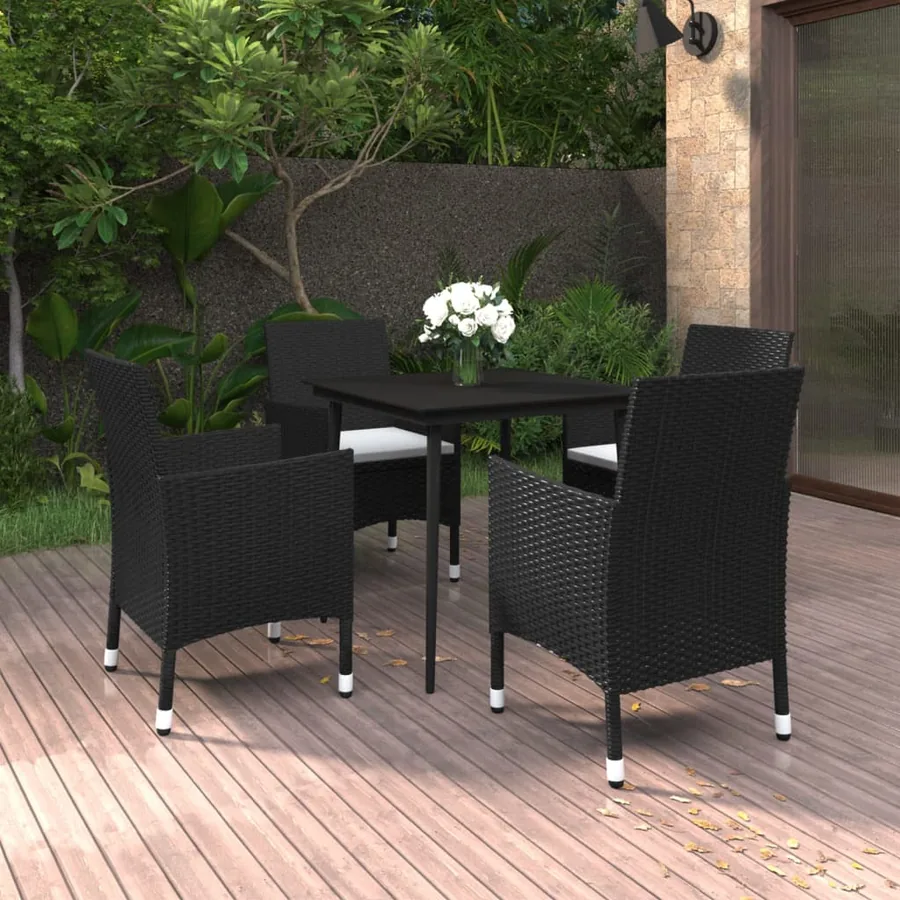 Ensemble à manger de jardin coussins 5 pcs Résine tressée Verre