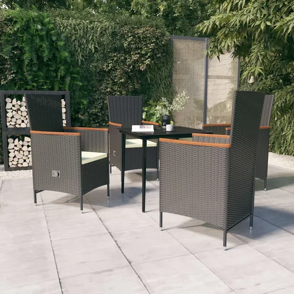 Ensemble à manger de jardin avec coussins 5 pcs Noir
