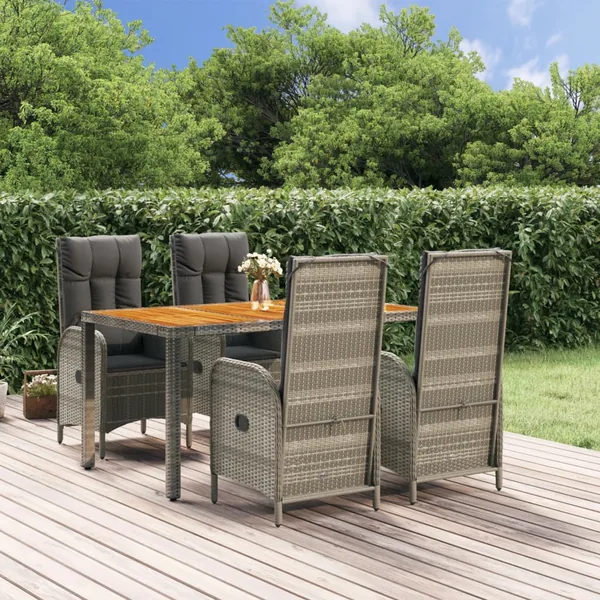 Ensemble à manger de jardin 5 pcs coussins gris résine tressée