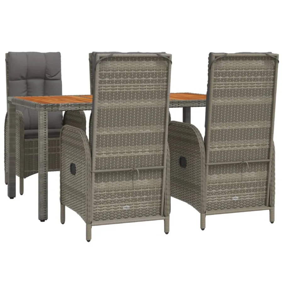 Ensemble à manger de jardin 5 pcs coussins gris résine tressée - 3