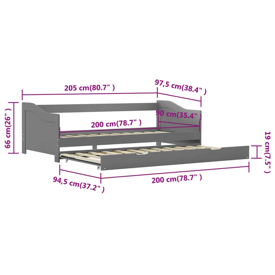 Cadre de lit extensible sans matelas gris 90x200 cm - 8