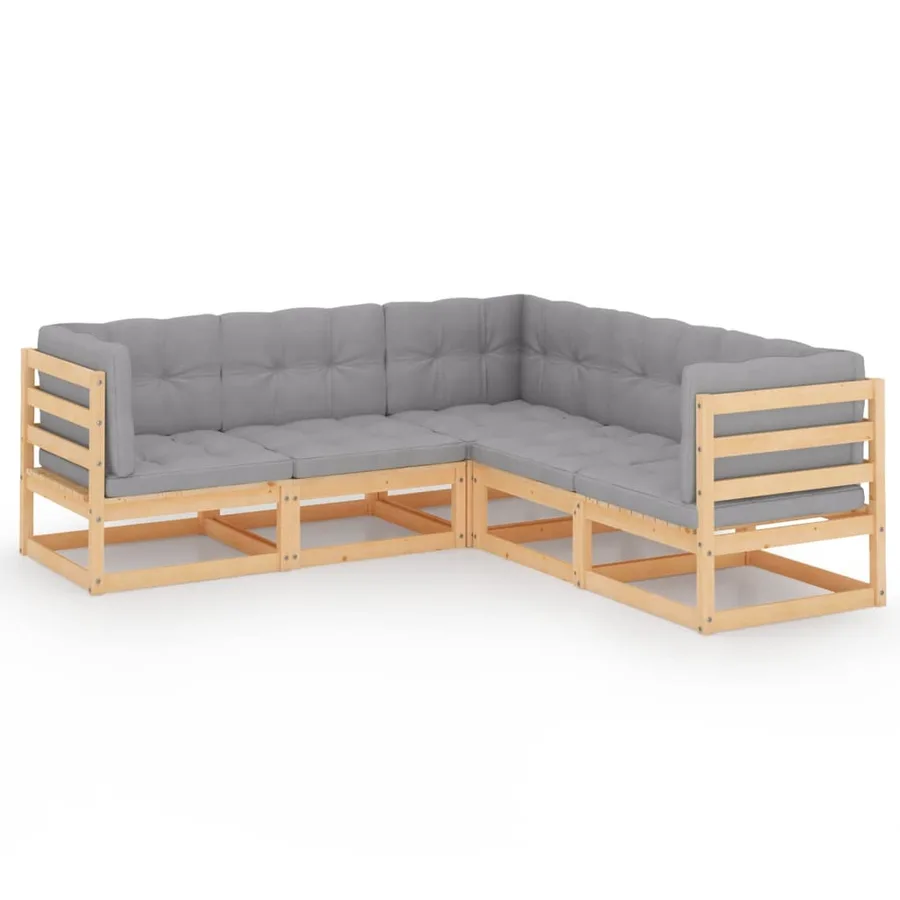 Salon de jardin 5 pcs avec coussins Bois de pin massif - 2