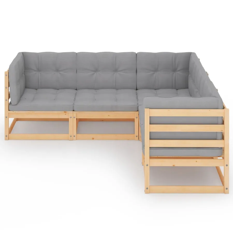 Salon de jardin 5 pcs avec coussins Bois de pin massif - 3
