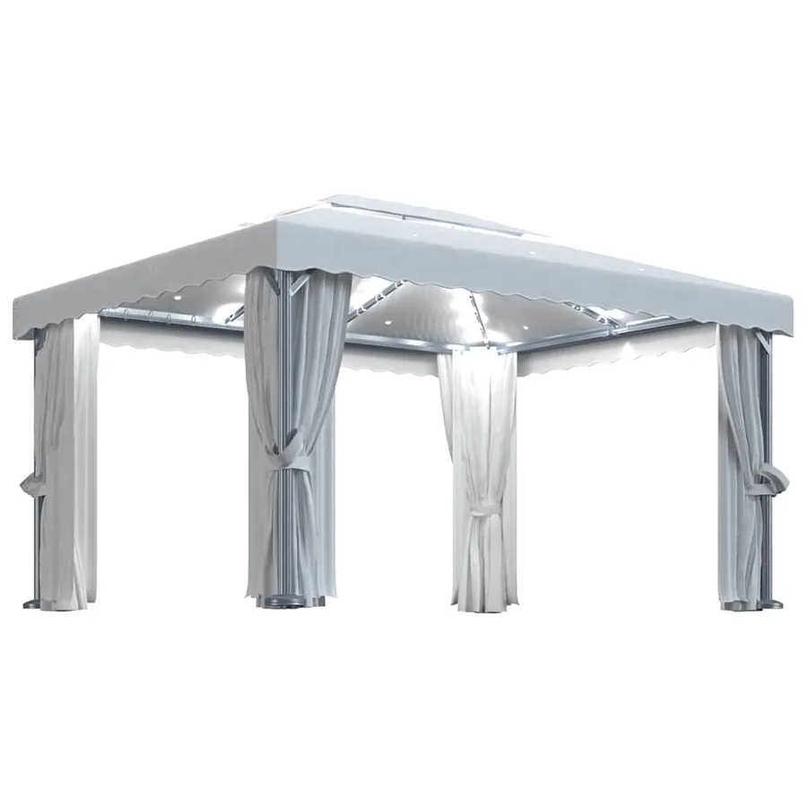 Tonnelle et rideau et guirlande lumineuse LED 4x3 m Blanc crème - 2