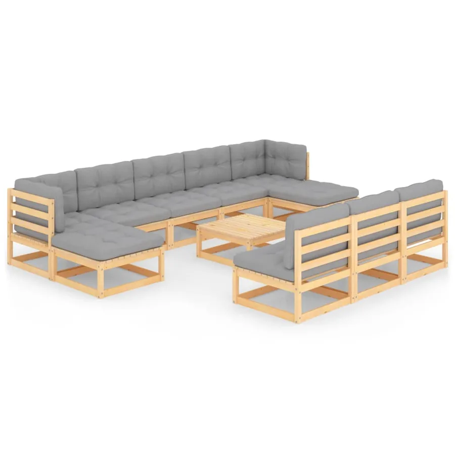 Salon de jardin 11 pcs avec coussins Bois de pin massif - 2