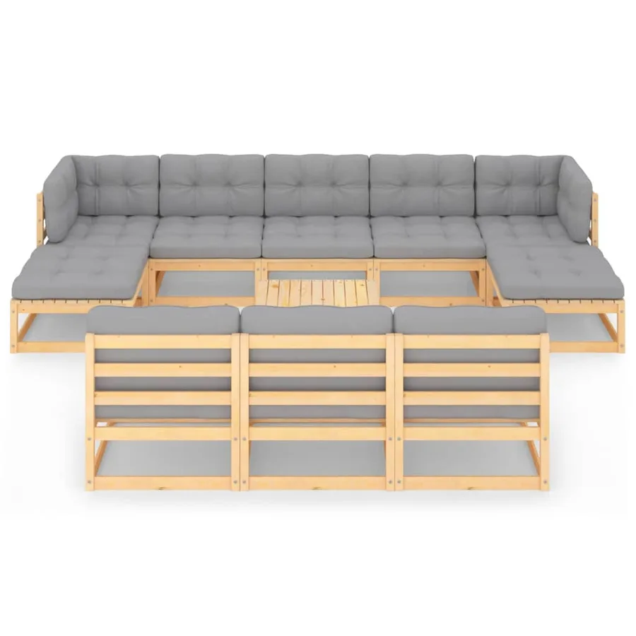 Salon de jardin 11 pcs avec coussins Bois de pin massif - 3