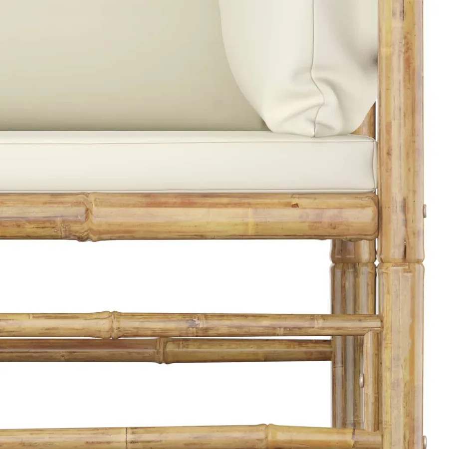 Salon de jardin 4 pcs avec coussins blanc crème bambou - 4