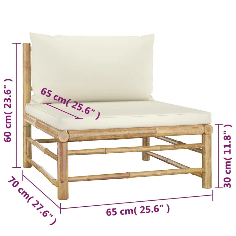 Salon de jardin 4 pcs avec coussins blanc crème bambou - 8